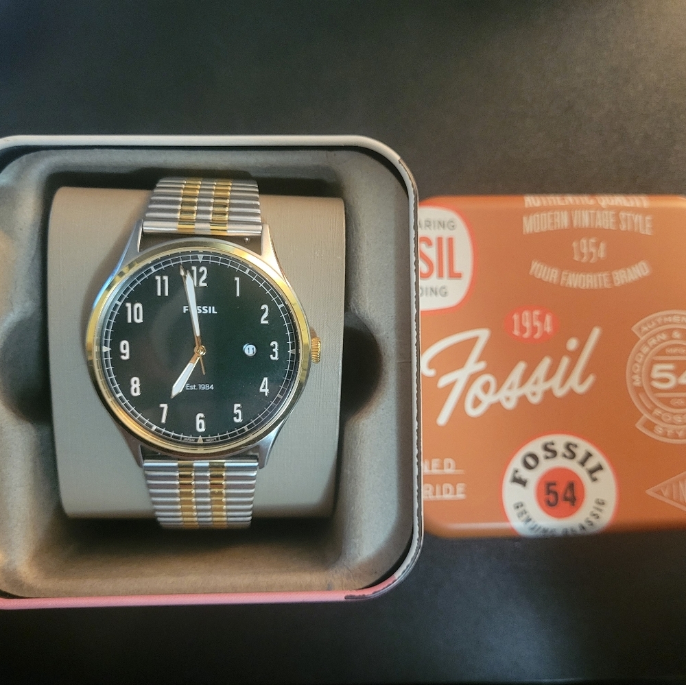 Fossil Green Silver Gold Dial Watch